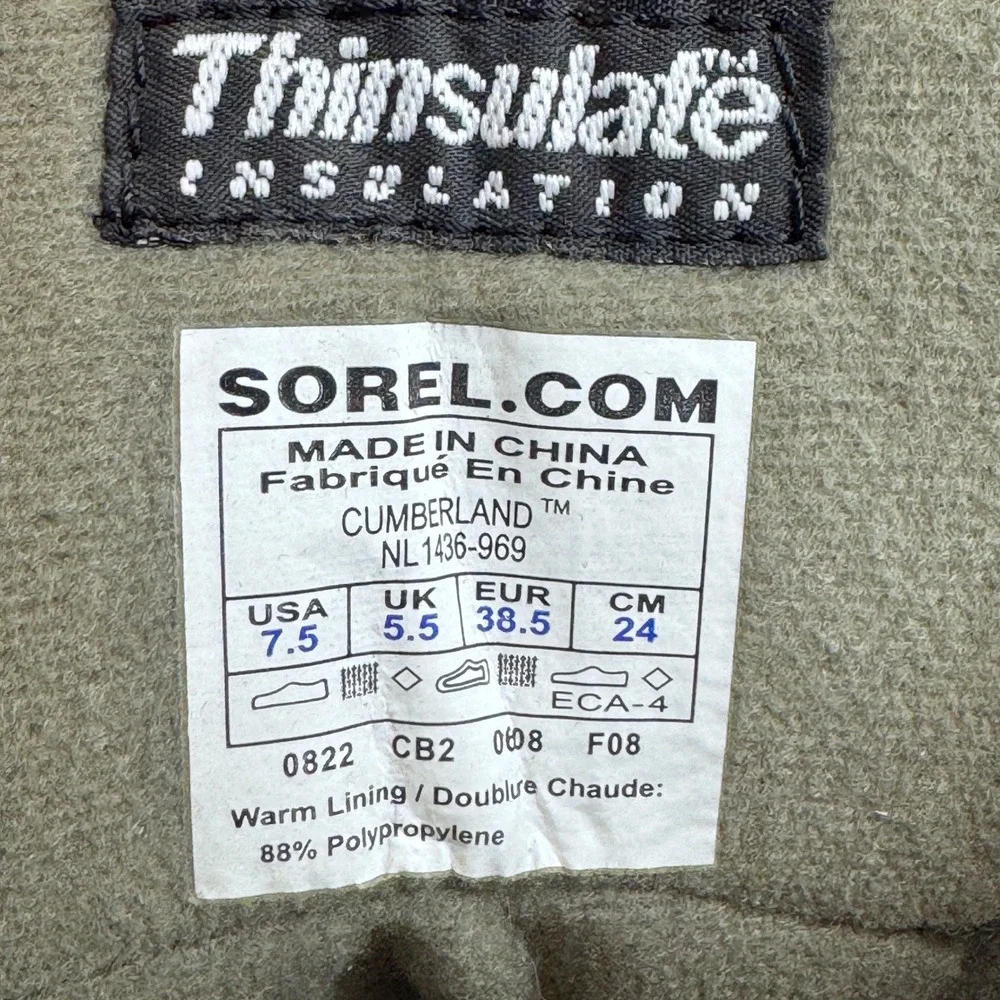 Sorel Cumberland Womens size 7.5‎ Winter Boots Green Black Insulated NL1436-969